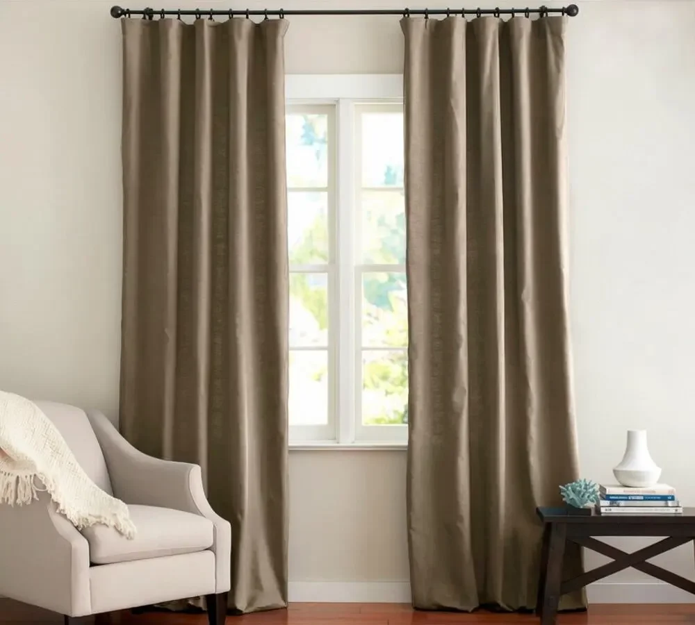 Pottery Barn Emery Linen Curtain 2 Panels 3in1 Flax/Taupe 50x84 Light Filtering